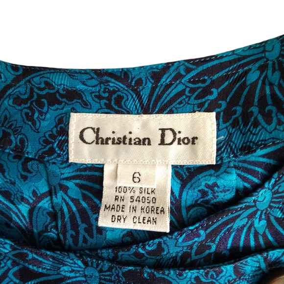 Vintage Christian Dior 100% Silk Blouse/Silk Shirt Top Azure Blue Black 6 - Picture 12 of 16